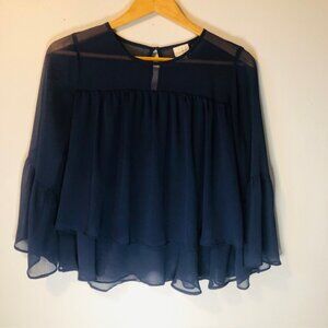 Flowy Blouse Andeawy Navy blue sheer Top layers sheer fabric lined size …